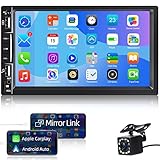 NHOPEEW 7 Zoll 2 Din Autoradio Doppel Din Autoradio Touchscreen Android Auto Apple Carplay Audio Receiver FM Radio Bluetooth Video MP5 Player USB / TF / AUX in Mirror Link mit Rückfahrk