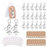 Thinbal Gastgeschenke Taufe, 20 Stück Gastgeschenke Hochzeit Schutzengel Schlüsselanhänger Kommunion Deko für Tischdeko Taufe Mädchen Kindergeburtstag mit Organza Beutel + Danke Kärtchen Anhäng
