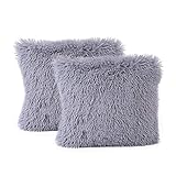 FeiliandaJJ 2er Set Dekorativ Kissenbezug 40x40cm,Einfarbig Plüsch Weich Kopfkissenbezug Kissenhülle,Sofakissenbezüge Pillowcase 16x16 für Couch Wohnzimmer Sofa Bed Auto (Grau)