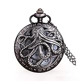 CBERADA Mode, Atmosphäre und Raffinesse Vintage Krake Hohl Half Hunter Quarz Taschenuhr Steampunk Schwarze Taschenuhr mit Halskette Kette Geschenk