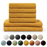 Blumtal Handtücher Set 2 Badetücher 70x140 + 4 Handtücher 50x100 - weich und saugstark, 100% Baumwolle, Oeko-Tex 100 Zertifiziert, Spicy Mustard - gelb