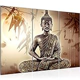 Runa Art Buddha Bild Wandbilder Wohnzimmer XXL Beige Braun Spa 120 x 80 cm 3 Teilig Wanddeko 500331