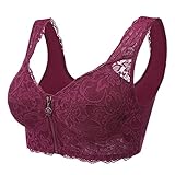 NC Damen Spitze BH mit Reißverschluss vorne Bügelloser BH Einlage herausnehmbar hochelastisches Rücken-Design Baumwolle Innenseite Sport BH mit V