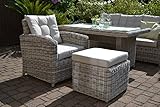 bomey Rattan-Sessel und Ottoman I Gartenmöbel Set Manhattan 2-Teilig I Gartensessel Grau + Hocker + Polster Beige I Polyrattan Lounge Sessel für Essgarnitur in Garten + Wintergarten + auf T