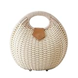 Fenical Stroh Handtasche Rattan Shell Form Top Griff Strand Tote Bag für Frau (weiß)