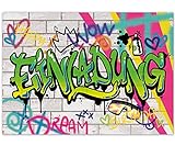 Einladungskarten Graffiti Kindergeburtstag 12er Set – coole Geburtstagseinladungen für Mädchen, Jungen, Teenager bis 12 Jahre – universelle Einladung Karte, Partyeinladung Einschulung und Geburtstag