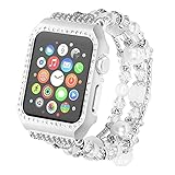 CHENPENG Armband Kompatibel mit Apple Watch SE Serie 6/5/4/3/2/1 Modeschmuck Perlen Gummiband Armband, Frauen Mädchen Handgemachte Natürliche Achat Perlenarmband Mit Etui,Weiß,38/40MM