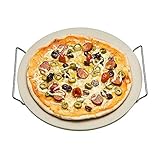 Nonna Pizzastein Ø30,5 mit Edelstahl-Serviergestell - Steinpizzaplatte/Ofenplatte (11mm dick) für Backofen und Grill (BBQ) - bis 600 Grad C