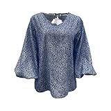 Generic liangduming Bedruckte Oberteile Mit LaternenäRmeln FüR Damen Ballon-Blusen Mit V-Ausschnitt Und Langen ÄRmeln LäSsiges Vintage Herbst Boho Chiffon T-Shirt (S,Blau)