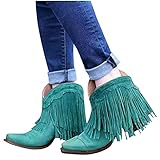 CYGGA Damen Leder Kurze Stiefel Mode Comfort Einfarbig Gestrickte Stiefeletten Quaste Freizeitstiefel Atmungsaktiv Schlupfstiefel Leicht Gefüttert mit Blockabsatz Profilsohle Schnallen B