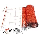 VOSS.farming Schafnetz Elektronetz 50m 2 Spitzen 90cm 14 Pfähle Orange Schafzaun Elektrozaun W