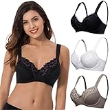 Curve Muse Übergröße Minimizer Bügel Ungefütterte BHS mit Stickspitze - 3er Pack-Weiß,schwarz,Buttermilch-100F