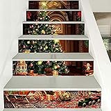 CNDZC Treppenstufenaufkleber, Weihnachten Kreative Treppenhausaufkleber 3D Weihnachtsbaum Korridor Treppen Dekoration 39,3'B X 7' H X 6PCS,Ex