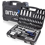 BITUXX 94 teiliges Steckschlüsselset Werkzeug Ratschenkasten Knarrenkasten Nusskasten mit Koffer Stecknüsse Ratsche Bits 6-Kant-Schlüssel Quergriff Torx