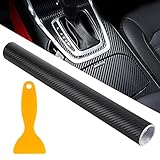 Kohlefaser-Vinylfolie 30 x 300 cm Schwarze 3D Kohlefaser-Vinylfolie 3D Carbon Folie Auto Selbsklebe mit Kunststoffschabern Vinyl Selbstklebende Folie für DIY Auto für Auto Computer Motorrad black