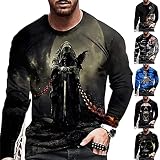 HNOFIQNF Vintage Hemd Herren Slim Fit Langarmshirt Totenkopf Drucken Oberteile Männer Herbst Winter Basic Hemd T-Shirt Rundhals Langarm Pullover Große Größe Top Oberteile Streetw