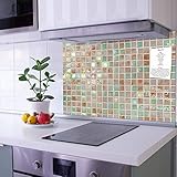 banjado® Küchenrückwand Glas als Spritzschutz Küche 60x40cm – Fliesenspiegel mit Motiv Grüne Fliesen – Nischenrückwand selbstklebend ohne Bohren aus Sicherheitsglas - magnetisch & beschreibb