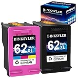 BINKSYLER Wiederaufbereitete 62 XL-Tintenpatrone, Ersatz für HP 62 62XL, für Envy 5540 5660 7645 5642 5542 5643 5640 7644 OfficeJet 250 5740 200 5745 Drucker (Schwarz, 1 dreifarbig) 2 Stück
