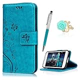 YOKIRIN S5 Mini Hülle Case Tasche Blau PU Leder Schmetterling Weinstock Handyhülle Wallet Schutzhülle Kunstlederhülle Handytasche Flipcase für Samsung Galaxy S5 Mini Bookstyle S