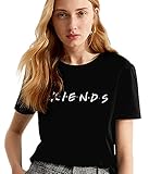 Friends Shirt Damen Shirts Sommer Süß Partnerlook Freund Shirt Frauen Oberteile Tops T-Shirt mit Aufdruck Buchstaben Kurzarmshirt Sport Mädchen Outdoor Freizeitkleidung 1Pcs(Schwarz-Friends-L)