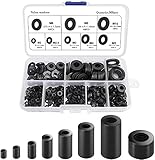 MUSCCCM Kunststoff Nylondichtung, 500 STÜCKE Schwarze Unterlegscheibe Runde Spacer Unterlegscheibe Kompatibel mit M2 M2.5 M3 M4 M5 M6 M8 M10 Hart U