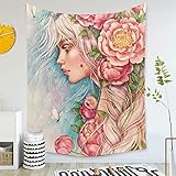 Mädchen Blume Wandteppich,Wandtuch,Wandbehang,Tapestry,Kunst Wandteppich,für Wohnheimzimmer Wohnzimmer Zuhause Wandteppich With lights,150x200