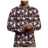 Weihnachtshemd Herren Langarm Hemd Weihnachten Shirt 3D Druck Freizeithemd Langarmshirts Weihnachts Hemden T-Shirt Slim Fit Blumenhemd Top