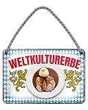 Weltkulturerbe Schweinsbraten - Metallschild mit Kordel und Saugnapf - Schild für Feinschmecker Genießer und Gourmets - Deko für Küche Lokal Restaurant Wirtshaus Metzgerei Biergarten - 18x12