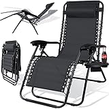 KESSER® - Sonnenliege Liegestuhl Mit Getränkehalter | Verstellbar Rückenlehne | abnehmbares Kopfkissen Kopfpolster| Klappbar | Stahlrahmen | Garten Liege Hochlehner | Gartenstuhl erg