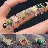 KEJI Offener Ring aus Naturstein, für Frauen, handgefertigt, Schmuck, Geschenk, Kristall, Mondstein, Tigereye, Hochzeitsring, Party, Ring, verstellb