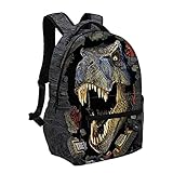 Ousyaah Rucksack Jungen Schulrucksack Teenager Kinderrucksack Schultasche Backpack mit Dinosaurier Print Schultasche für Schule,Outdoor, Camping (Schwarz)