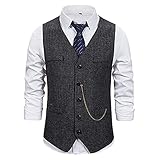 ZYUD Herrenanzug Weste Slim Fit Wollkleid Weste Tweed V-Ausschnitt für Trauzeugen Herren Anzugweste Klassische Hochzeit Weste Elegant Formelle Einfarbig Businessweste Casual Smoking Anzugw