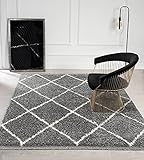 the carpet Bahar Shaggy Hochflor (35 mm) Langflor Wohnzimmer Teppich Rauten Muster Grau 120x170