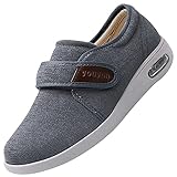 Atmungsaktiv Freizeitschuhe Straßenlaufschuhe,Damen verstellbare, weit geschnittene Memory-Schaum-Blumenklett-Hausschuhe für ältere Frauen,grey▁42