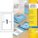 AVERY Zweckform C32250-25 CD-Einleger (25 CD-Cover, 151x118mm auf A4, Vorder- und Rückseite für Standard-Cases, hochwertiges Kartenmaterial, mikroperforiert, Inlays für Inkjet-Drucker) 25 Blatt, weiß