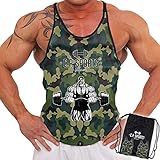 C.P. Sports 3 Stringer Tank Tops im Turnbeutel – Muskelshirts für Bodybuilding, Gewichtheben, Krafttraining, Fitness, Gym – 3 Motive je Beutel – camo-Oliv M