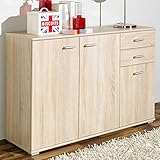 CSSchmal Sideboard mit 3 Türen 2 Schubladen Eiche Highboard Kommode Standschrank Mehrzweckschrank Anrichte Typ 100