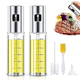 Oil Sprayer Olivenöl Sprüher zum Kochen 4 in 1 nachfüllbare Öl- und Essigspender Flasche mit Backpinsel, Flaschenbürste und Öltrichter zum Grillen,Salat Machen,Kochen,Backen,Braten,Grillen,（ 2 Stck )