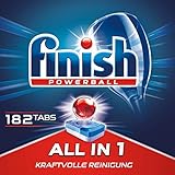 Finish All in 1 Spülmaschinentabs, phosphatfrei – Geschirrspültabs mit kraftvollem Powerball gegen hartnäckigste Fettanschmutzungen – Für 3 Monate – Gigapack mit 182 Finish Tab