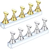 2 Sets Acrylnagel Kunst Praxis Stand Press On Nagel Halter Nagelspitzen Übung Stand Magnetischer Nagel Übung Halter Fingernagel DIY Nagel Ständer für Falschen Nagel Maniküre Werkzeug (Gold und Silber)