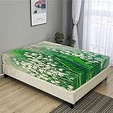 Oduo Spannbetttücher für Boxspringbetten, Blumen Drucken Spannbettlaken aus Mikrofaser - Spannbetttuch für Einzelbett Doppelbett - Spannbetttuch Steghöhe bis 27cm (Weiße Blumen,120x200cm)