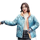 Daunenjacke Damen Winterjacke Langarm Steppjacke Baumwoll Wattierte Damenbekleidung im Koreanischen Stil Brotmantel Stehkragen Jacke Wintermantel Zweifarbig Stepp