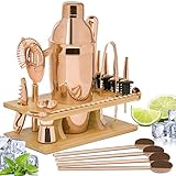 ONVAYA® Cocktail Set in Rosé-Gold | Cocktail Geschenkset mit Bambus-Halter | Cocktail Shaker Set | professionelles Barkeeper Set | Moscow Mule Becher (Cocktail Set)