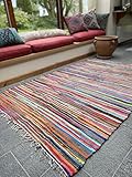 Second Nature Online Rag Rug Multi Colour Fair Trade Shabby Chic Chindi Flat Weave Reversible Indian Hand Loomed Small Medium Large Runner Square Area Mat Festival Camping Glamping Bell T