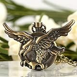 SHKUU Taschenuhr Vintage Schmuck Antike Bronze Adler Fliegende Flügel Taschenuhr Kleine Größe FOB Uhr Halskette Kette Männer F