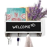 Schlüsselbrett Wandgarderobe mit Briefablage aus Holz mit Kreidetafel & 4 Schlüsselhaken für Briefen, Notizen, Schlüssel,Rustikales Wand Montiert Z