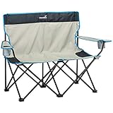 skandika Doppel Campingstuhl für 2 Personen | XXL Campingbank mit Rückenlehne, faltbar, bis 200 kg belastbar, Campingstuhl Zweisitzer mit Getränkehalter | Campingsofa für Camping, Balkon und G