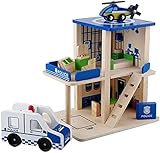 Polizeiposten Feuerwehrstation Bausteine DIY Simulation Holz Spielzeug für Kinder Spielzimmer Dekoration Neuheit Geschenke (Feuerwehrstation) (Polizei)