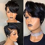 Pixie Cut Perücken für schwarze Frauen, Msgem 15,2 cm, 33 × 6 × 1 T-Teil, kurze Lace-Front-Perücke, Echthaar, vorgezupft, mit Babyhaar, natürlicher Haaransatz, 150 % D