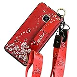 Hpory Kompatibel mit Galaxy S7 Edge Hülle, Handyhülle Samsung Galaxy S7 Edge Glitzer Muster TPU Silikon Schwarz Bumper Schale Case Cover Tasche Schutzhülle mit Fingerhalter Schlüsselband - Blume R